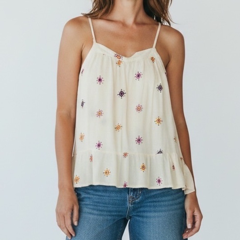 Old Navy, Spaghetti Strap Top, Ivory w/Geometric Print, Gauze, L Tall, NWOT